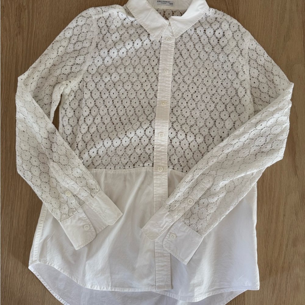 Equipment White Lace Collared Top